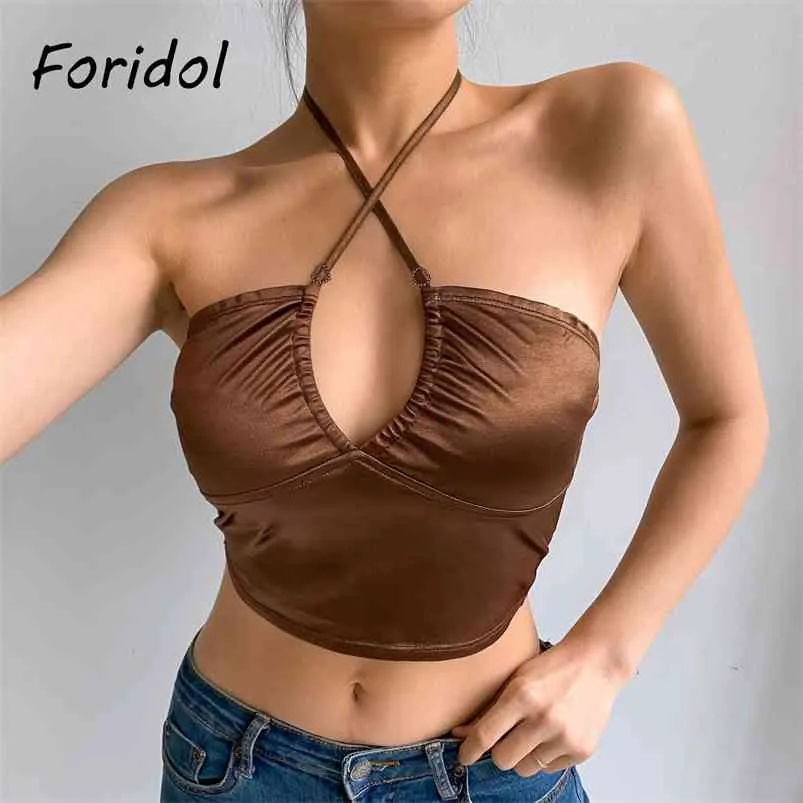 Sexy Rhinestone Satin Crop Top Camis Kobiety Letnia Plaża Boho Halter Topy Backless Bluzki Koszule Kobiet 210427