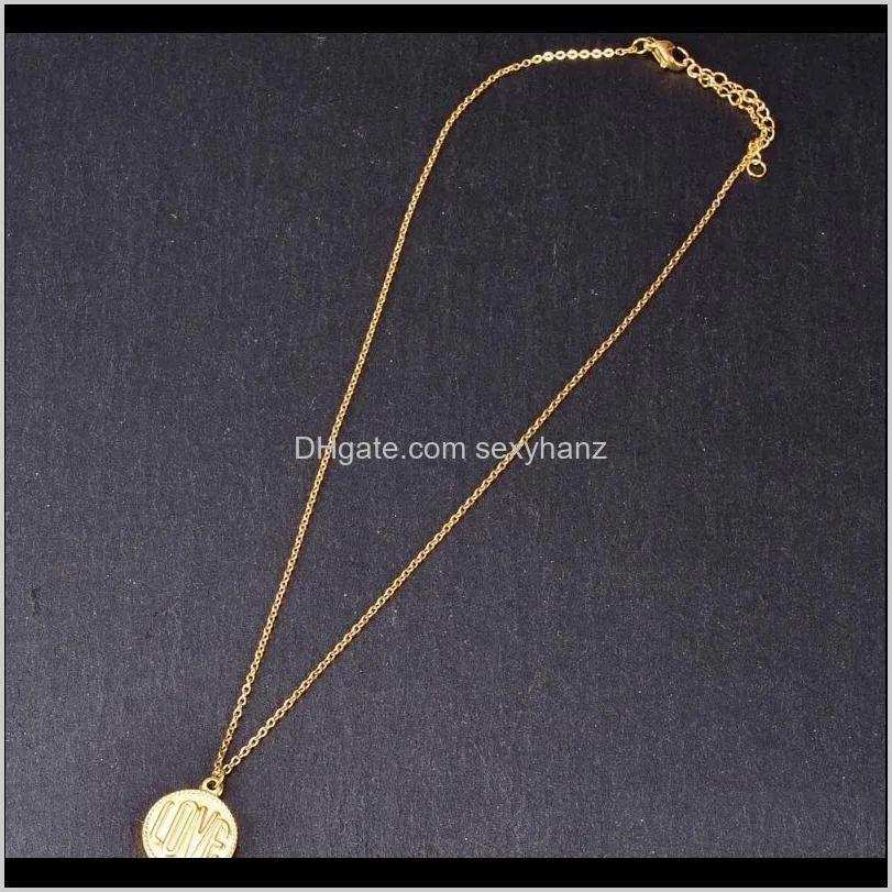 simple letter love necklace round pendant gold color fashion titanium steel woman jewelry gift never fade necklaces