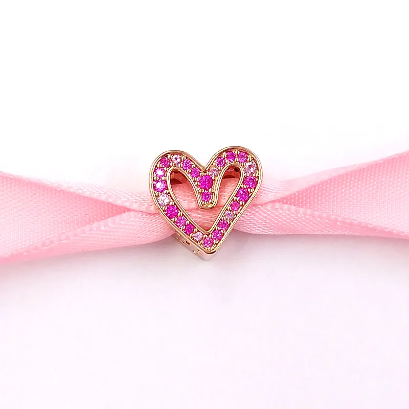 Sterling Sier modesmycken armband pärlor tillverkningskit armband glittrande rubinrött & rosa frihands hjärtberlock halsband för flickvän_voghion.com