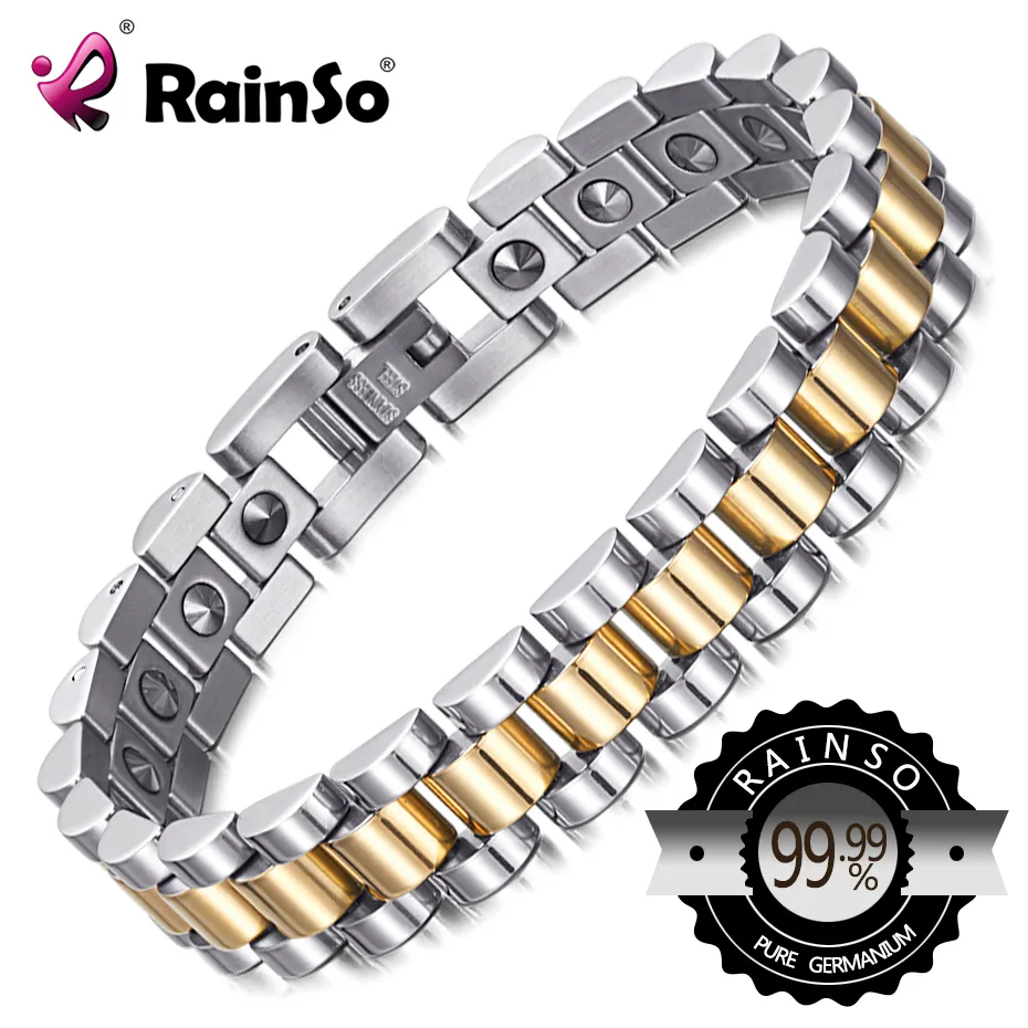 RAINSO 99.999% Rent Germanium Armband för kvinnor Korea Populär Rostfritt Stål Hälsa Magnetisk Germanium Energy Par Smycken