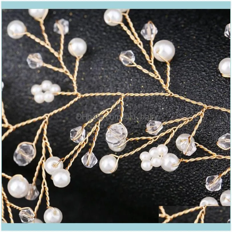 Headpiece Women Handmade Tiara Ornaments Jewelry Wedding Headdress Pearl Crystal Headband Bridal Hair Accessories