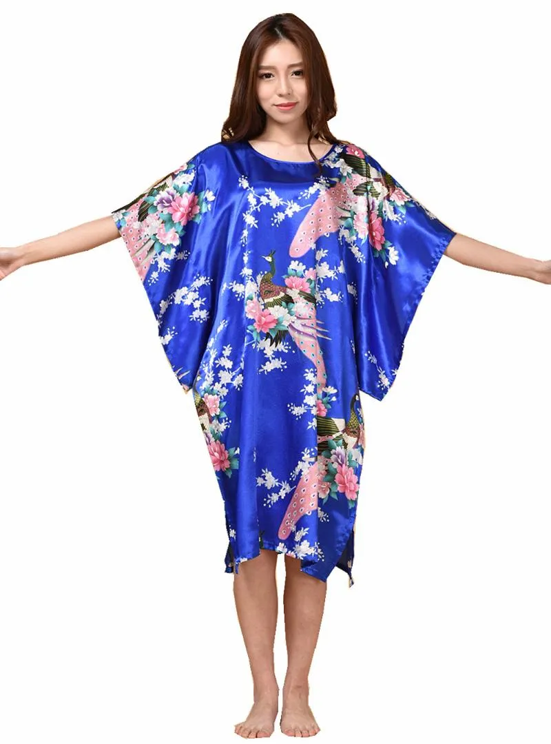 Mulheres Sleepwear Sexy Seda Feminino Rayon Rulva Banheira Vestido Nightgown Verão Casual Vestido Casa Impresso Loose Plus Size Nightwear Roupão de Nightwear