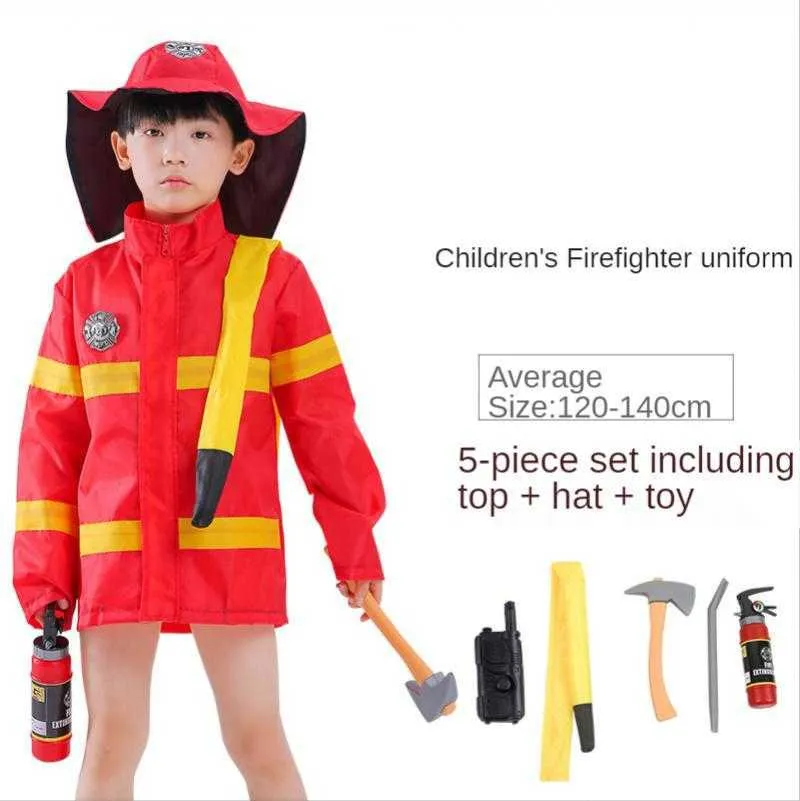 Boys Girls Firefighter Costume Fireman Uniform Kids Halloween
