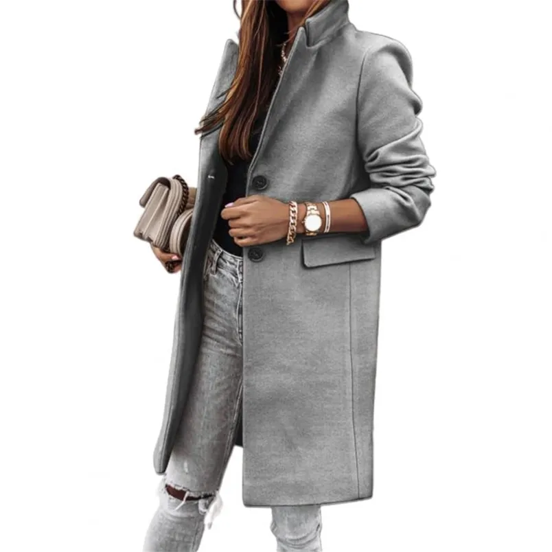 Longline Coat Womens Winter Warm Button Lapel Mid Length Overcoat