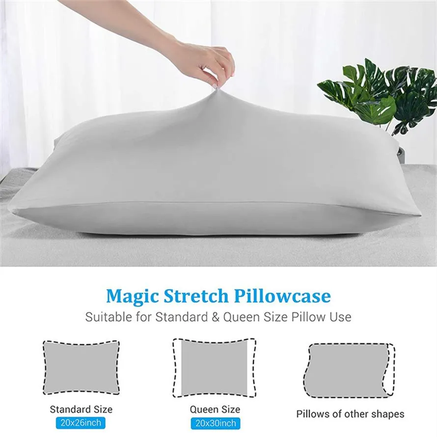 US Stock Pillow Case 2PCS Magic Strecth Pillowcase Sängkläder Kudde Skal Standard Storlek Ljus Grey236R