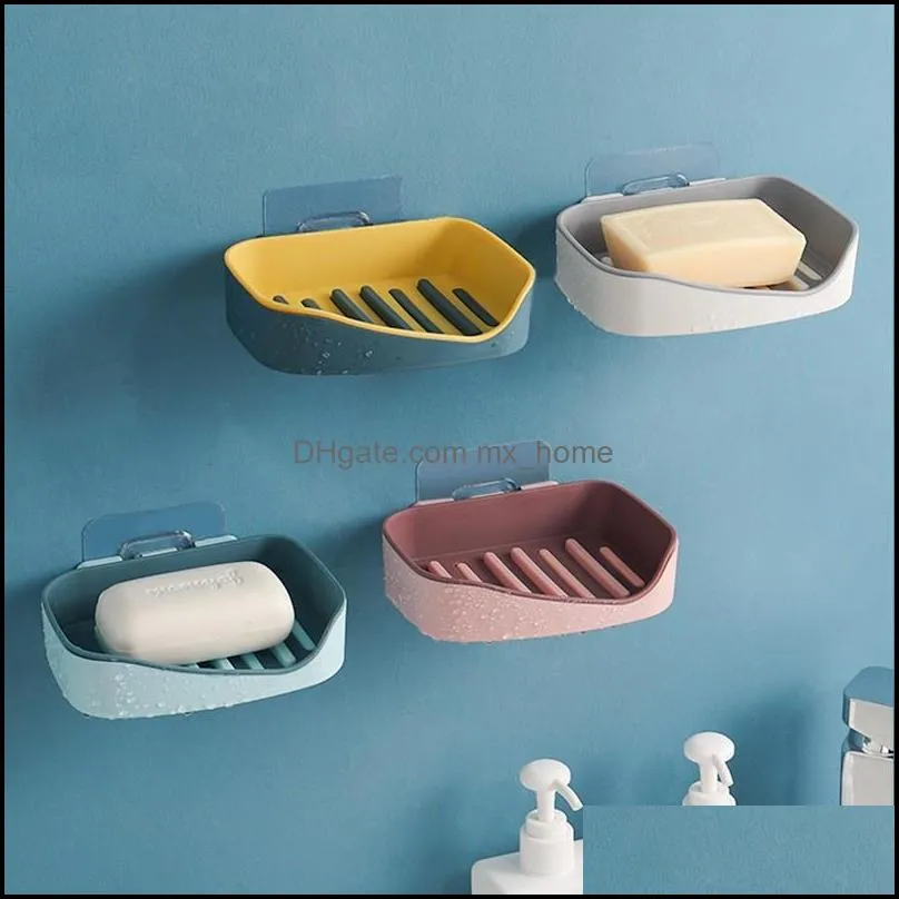 Drainage Soap Holder Wall Mounted Double Layer Demountable Without Drilling Dish Bathroom Storage Rack Two Color Box Dishes