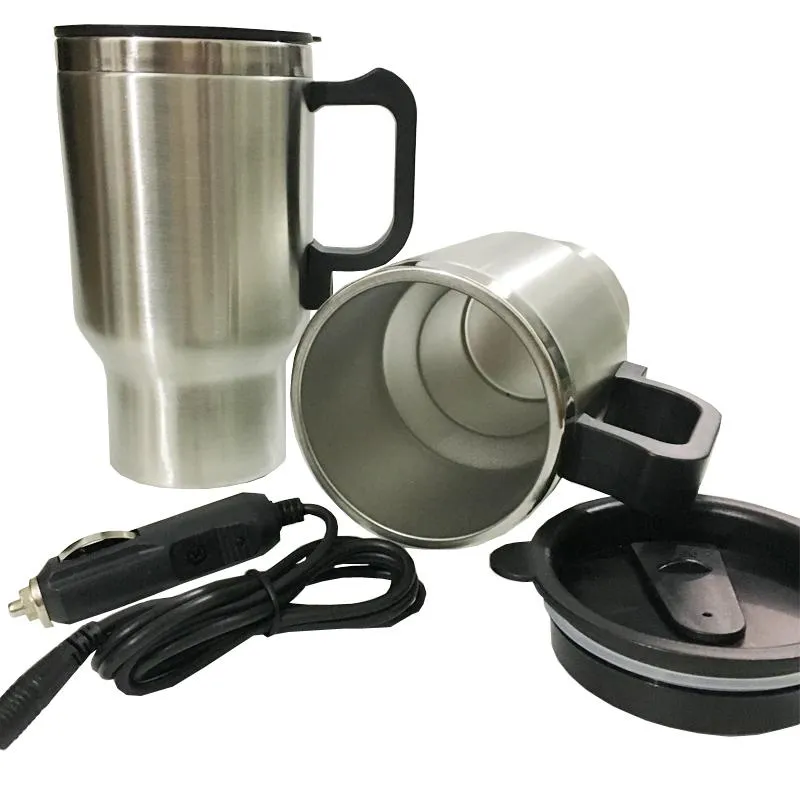 Interiördekorationer 12V bilvärme Cup Electric Kettle Cars Thermal Heater Cups Boiling Water Bottle Coffee Auto Adapter 450 ml