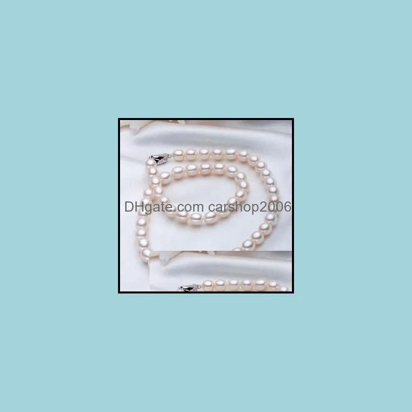 Wholesale 7-8mm white rice-shaped natural pearl necklace 925 silver clasp