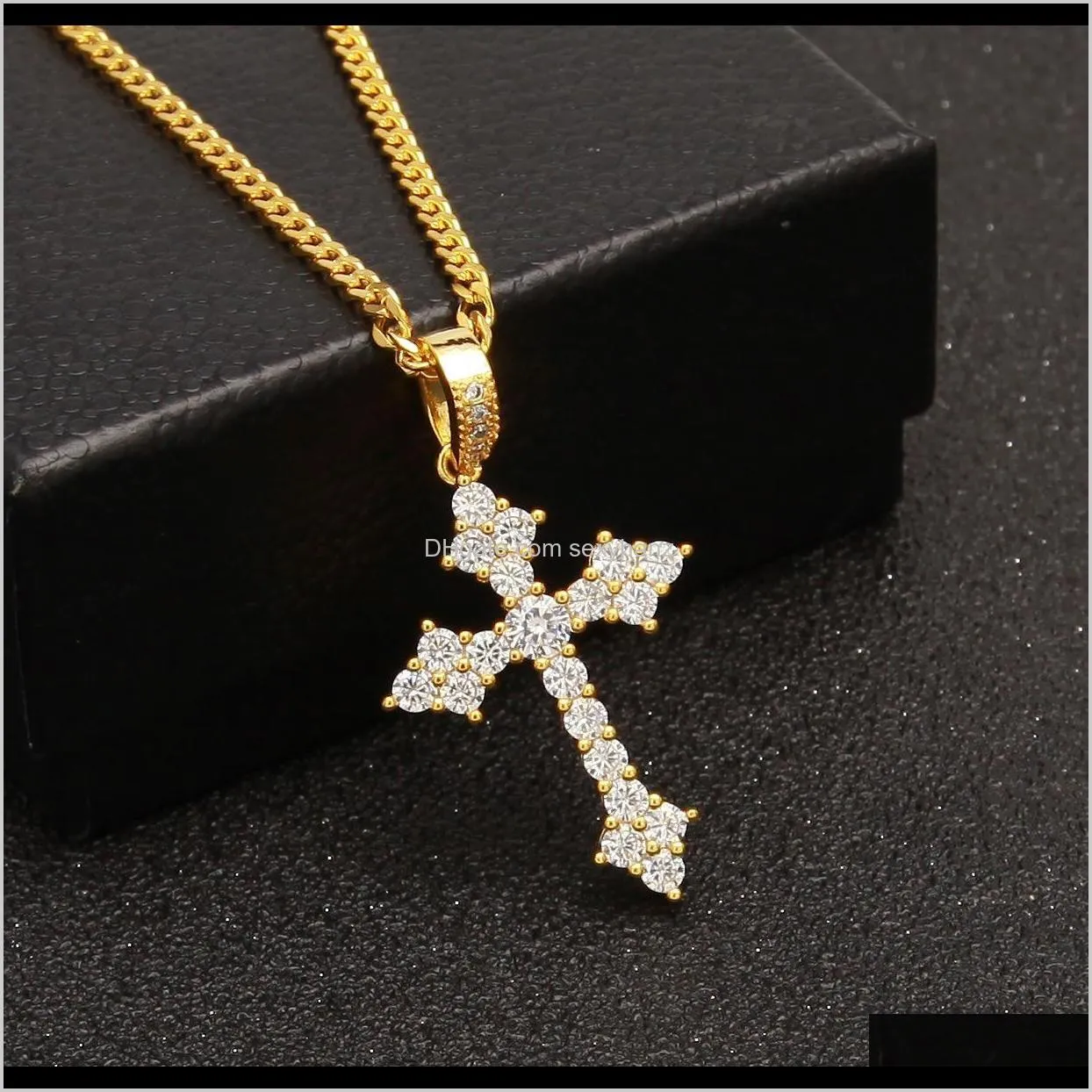 hip hop cross pendant necklace micro pave cz stones men jewelry christmas gift with cuban chain or tennis chain