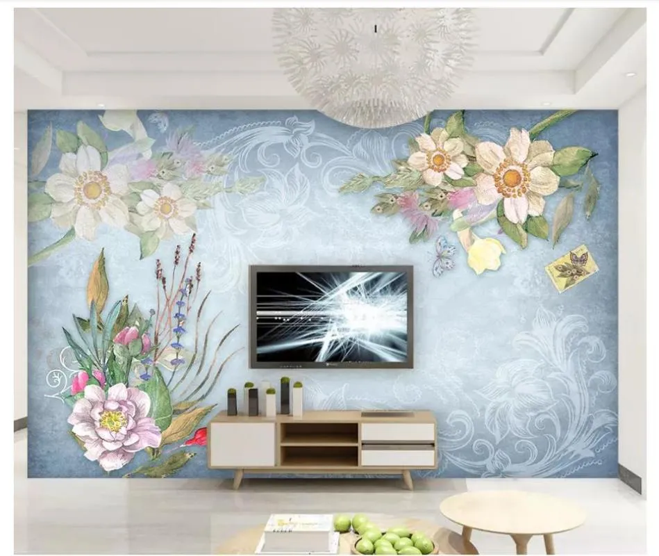Sfondi Carta da parati personalizzata Po 3d per pareti 3 D Murales floreali retrò europei Sfondo Carte da parati Decorazione del soggiorno