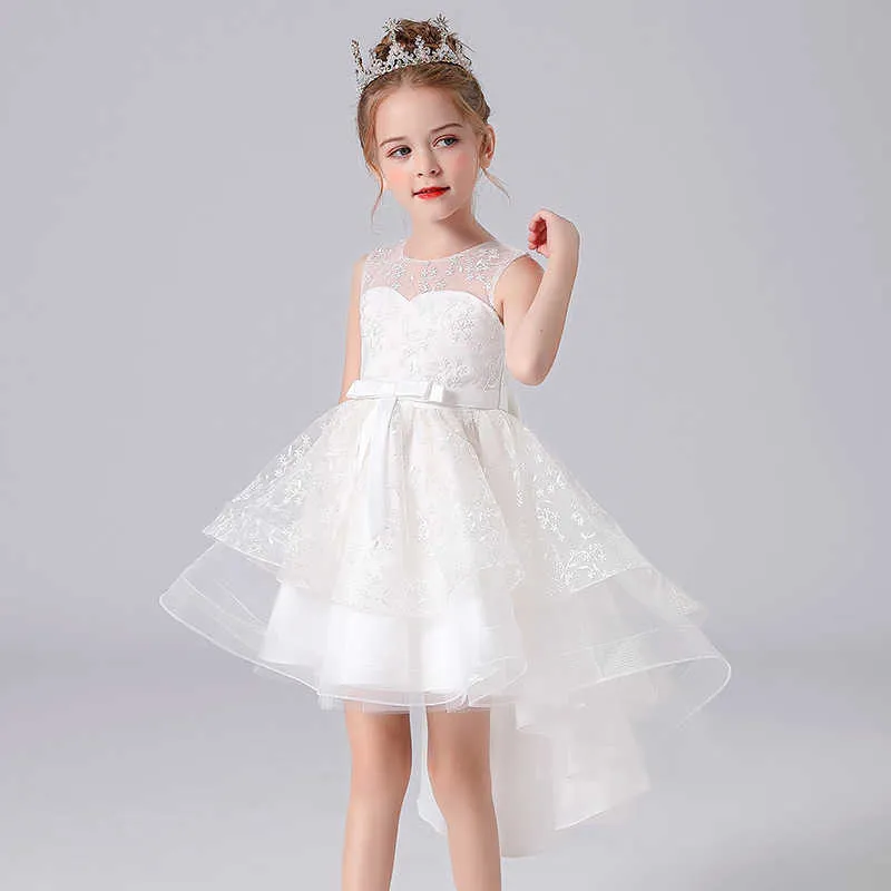 2021 Lato Tailing Druhna Dress Kids Sukienki Dla Dziewczyn Dzieci Kostium Księżniczka Dziewczyna Party White Blue Różowa Suknia Ślubna Q0716