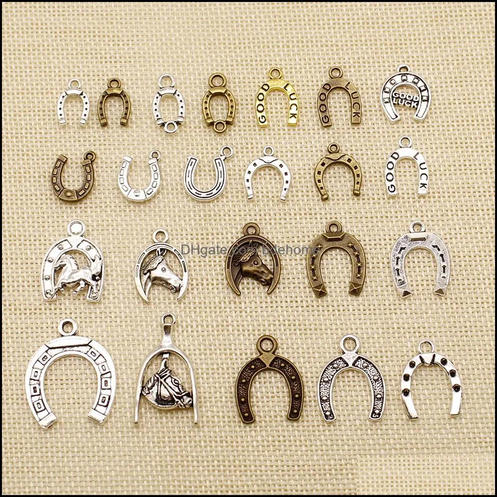 Charms Jewelry Findings & Components 60 Pieces Metal For Making Animal Good Luck Horseshoe Horse Shoes