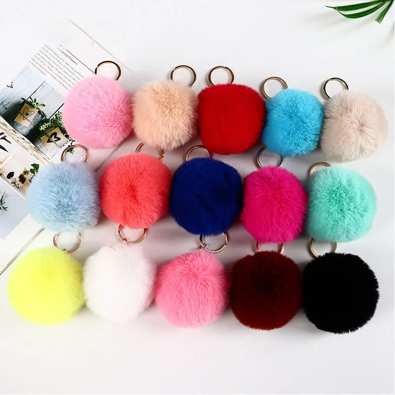 Fashion luggage key-chain Party Favor imitation Rex rabbit furs ball key ring faux fur pendant ladies luggage ornaments