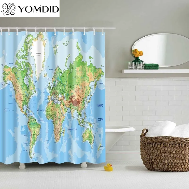 Different World Map Pattern Shower Curtains Printed Bathroom Curtains Shower Wall Hanging Map Curtain World Map Shower Curtains 210609