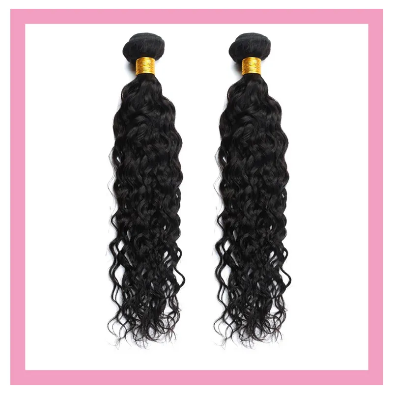 Brasilianska Human Hair Water Wave 2 Pieces / Lot Double Wefts Curly Två Bundlar Naturfärg 10-30Inch