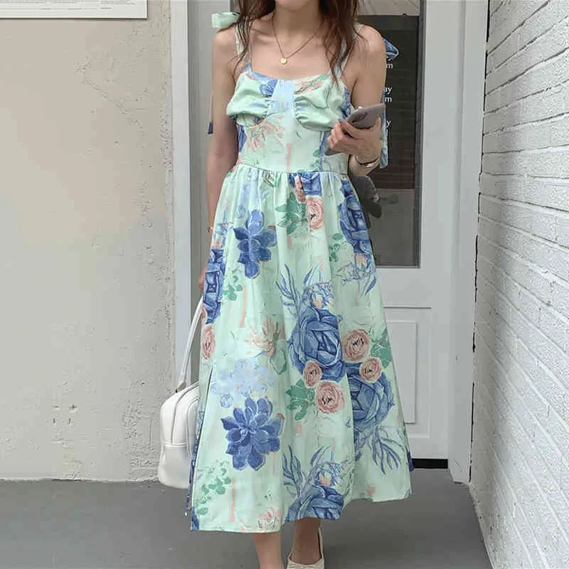 Kobiety Zielony Koreański Elegancki Ink Kolor Design Plised Big Huśtawka Sukienka Sukienka Moda Letnia impreza 16F0977 210510
