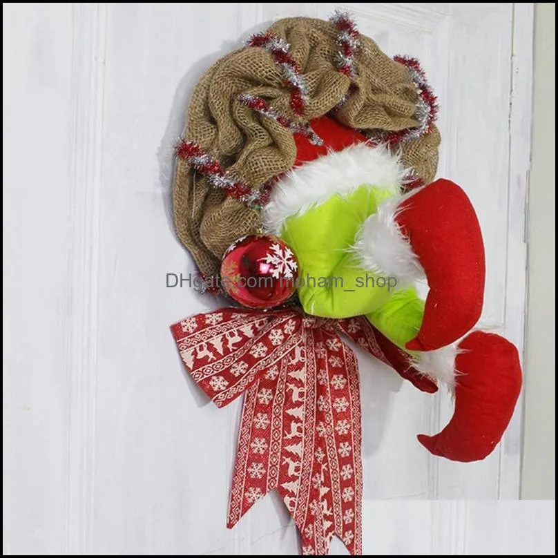 Decorative Flowers & Wreaths Linen Christmas Thief Burlap Stealer Design Garlands Pendent Home Front Door Wreath Hoop Hanging Ornament