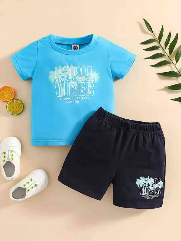 T-Shirt-Shorts mit Buchstaben- und Palmen-Print für Babys SIE