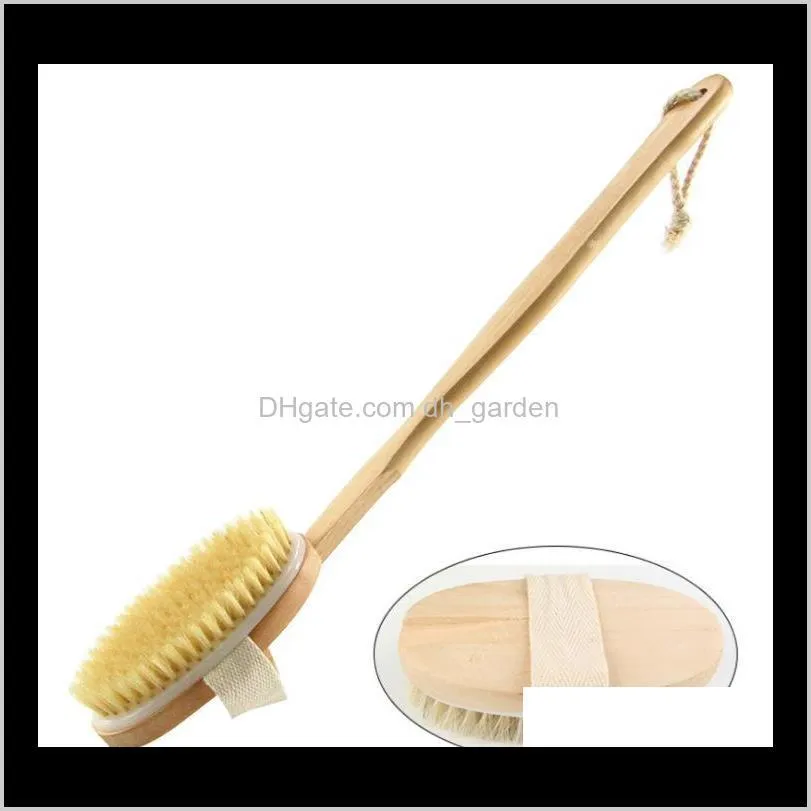 wooden cleansing brushes natural bristle body brush massager bath shower brush long handle back spa scrubber 7*42cm sn2501