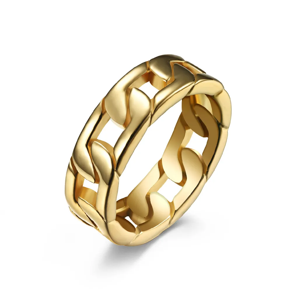 U7 хип-хоп кольцо подарков для мужчин 316L полоса из нержавеющей стали золото / черный / серебристый цвет новая кубинская цепная кольца мужские ювелирные изделия R1014