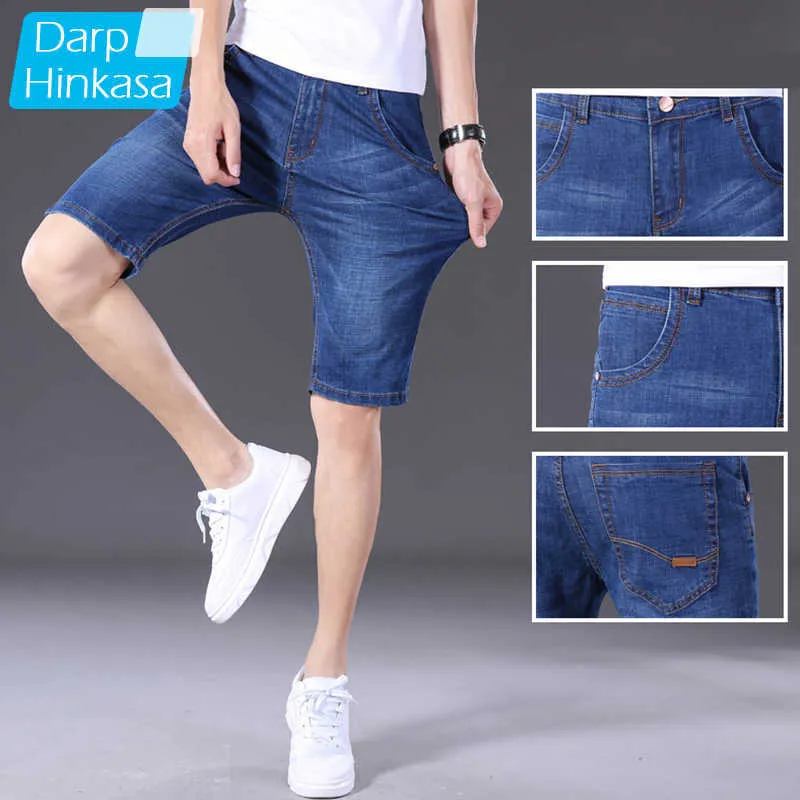 Homens de verão Negócios Blue Denim Shorts Slim Fit Calças de Jeans Fashion Clássico Preto Estiramento Casual 210714