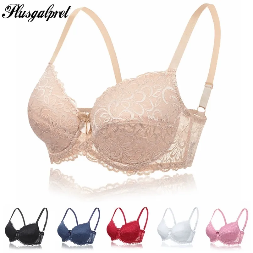 PlusGalpret Reggiseno da donna con ferretto a copertura totale senza schiuma Plus Size Reggiseno in pizzo floreale 34 36 38 40 42 44 C D DD E 211110