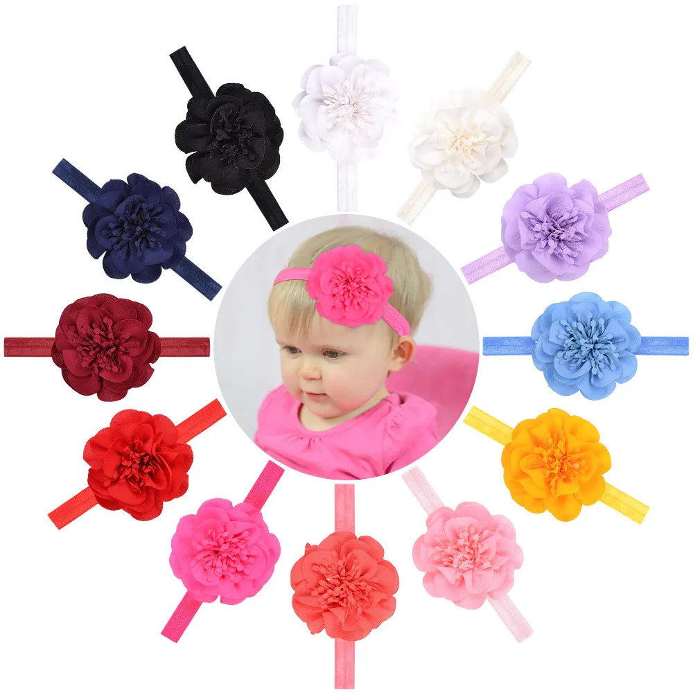 Baby Girls Headbands Chiffon Children Elastic Hair Accessories Kids Headwear Head Piece Infant Toddler Hairbands Handmade Lily Flower KHA352