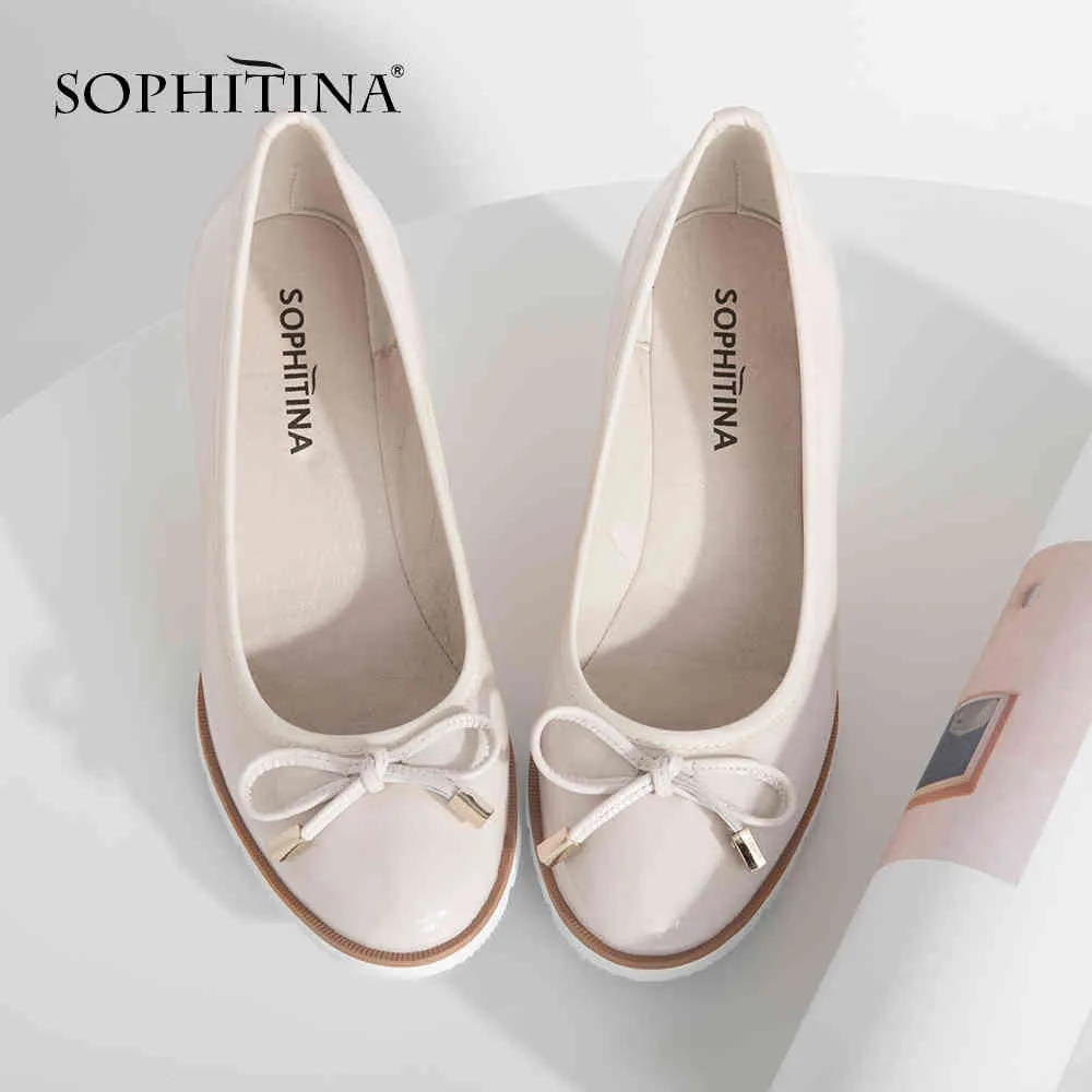 SOPHITINA Fashion Lady Wedges Pumps Genuine Leather Round Toe Comfortable Handmade Slip-on Casual Shoes Butterfly-knot Pumps W22 210513