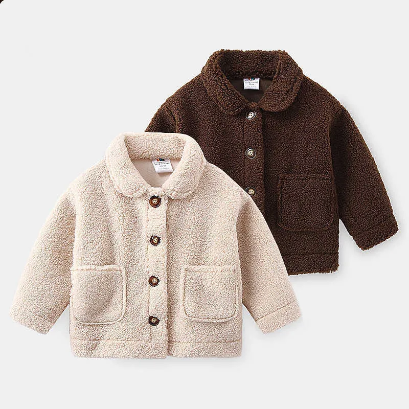冬の暖かいファッション2 3 4 6 8 10年ボタンポケットソリッドカラーの肥厚コーデュローのジャケットのアウトウェアのための赤ちゃん男の子210529