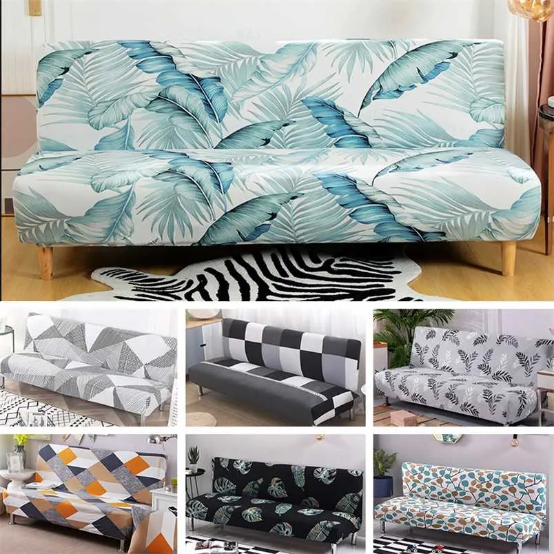 Armless Sofa Bed Cover Folding Seat Slipcover Modern Stretch Covers Couch Protector Elastic Futon Bench Cover 1 Piece 211102