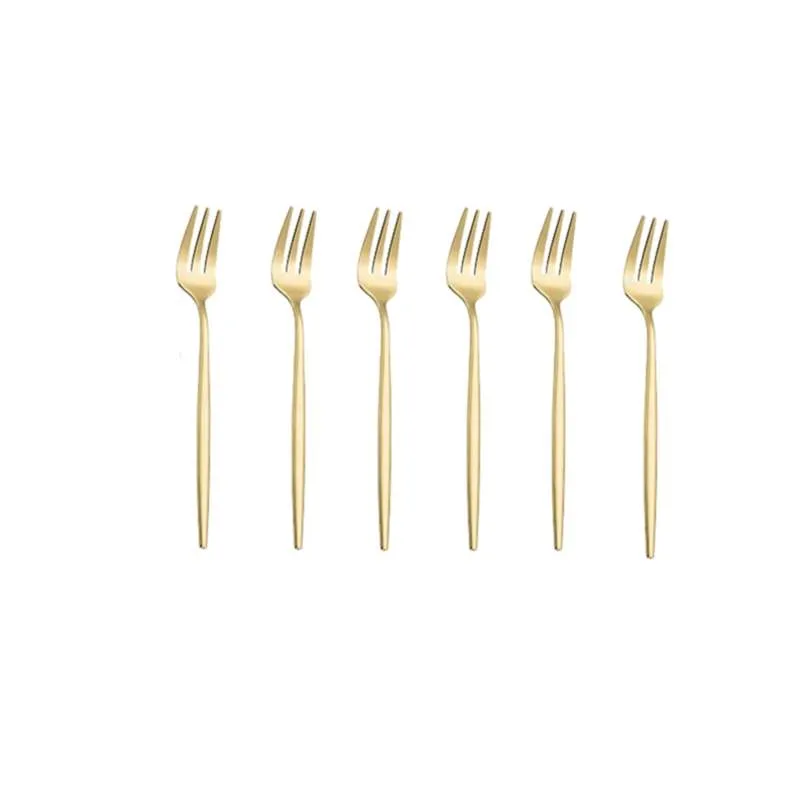 6 PC Cutlery Set Gold Aço Inoxidável Forquilha Chá Dinnerware Black S Cozinha 210928