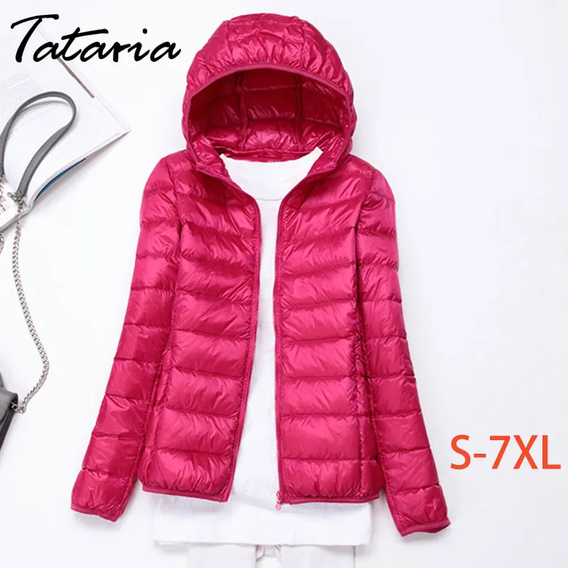 Tataria Damen-Winter-Ultraleicht-Daunenjacke für Damen, langärmelig, warmer Kapuzenmantel, weiblich, Übergröße, weiße Ente, 210514