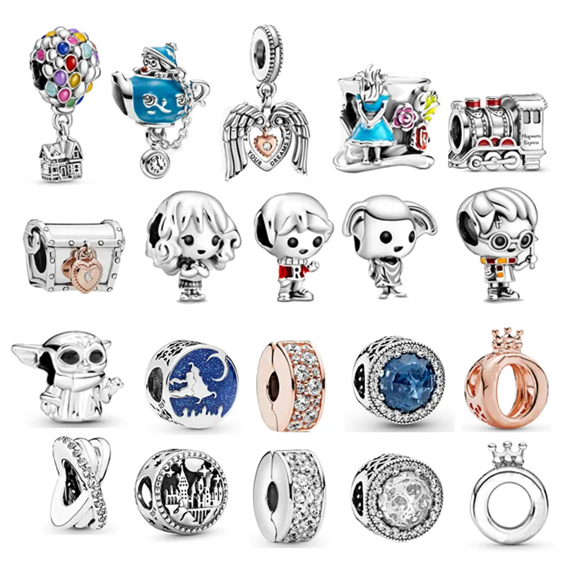 Charms femininos de prata esterlina 925 Tea Party TV Filme Beads Hot Air Balloon Charms Fit Pandoras Pulseira Feminina Jóias Presente