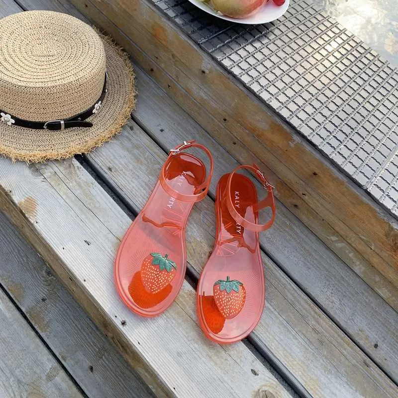 Women fruit flip flops stitching clear looking ladies sandals comfortable skidproof holiday beach shoes girls z706