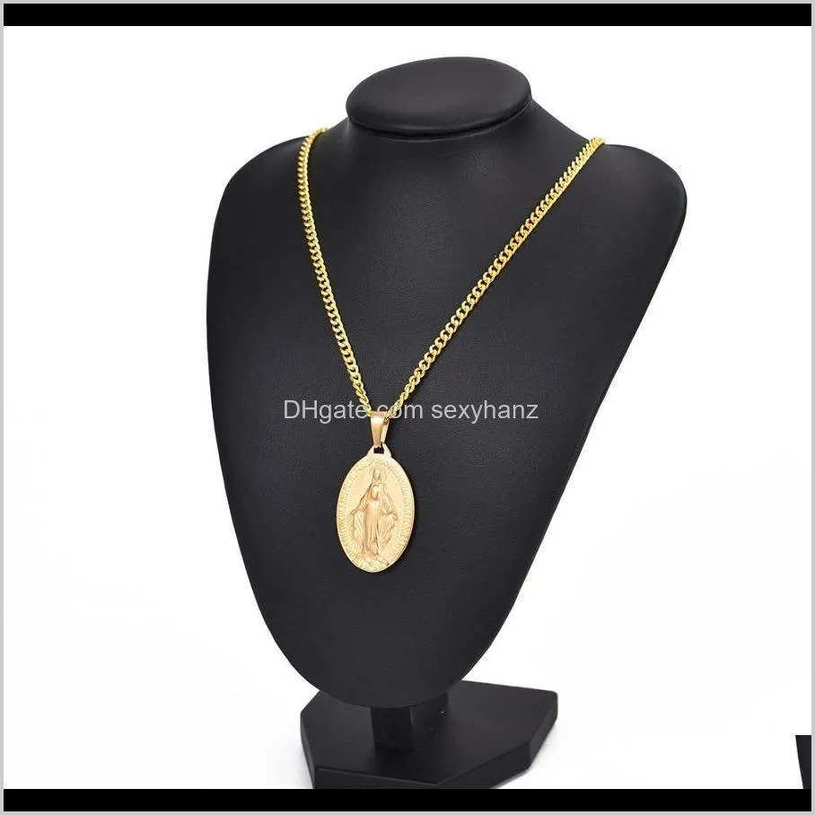 18K Gold Plated Charm Mens Women Virgin Mary Pendant Necklaces Fashion Hip Hop Jewelry 50cm long Alloy Stainless Steel Link Chain Designer Necklace For Men