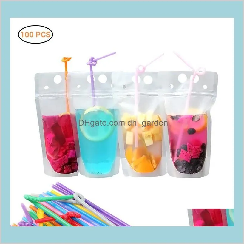 100pcs Clear Drink Pouches Bags frosted