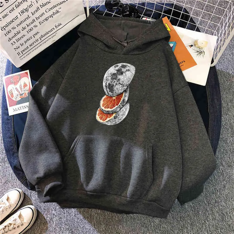 Kalın Moda Giyim Gezegen Meyve Turuncu Dilimleri Baskı erkek Hoodies Sıcak Rahat Erkek Hoody Boy Kış Kapüşonlu H1218