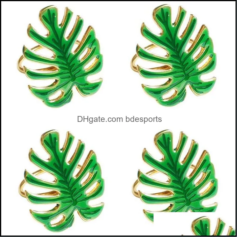 Napkin Rings A Set Of 4 Rings, Green Leaf Holder, Can Be Used For Dinner, Wedding, Family Party Or Daily Use