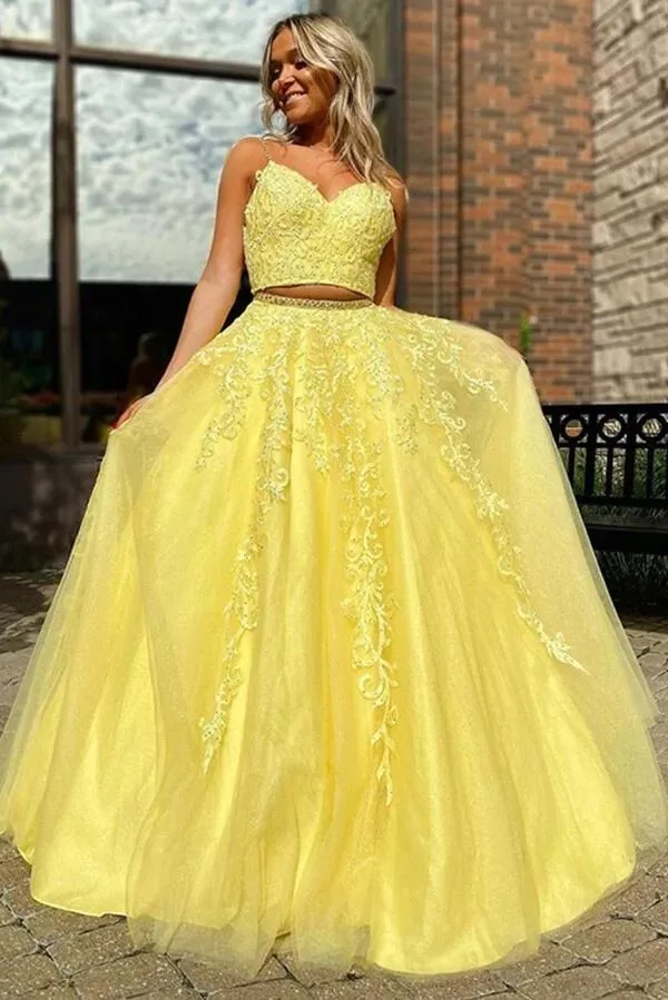 Evening Gowns 2019 Piece Prom Dresses Two Piece Gold Prom Dress V-Neck  Satin Beading Evening