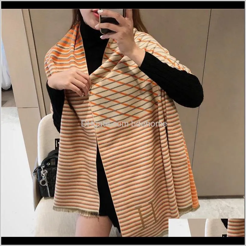 fashion winter women`s cashmere scarf luxury retro warm shawl scarf casual color warm striped blanket1