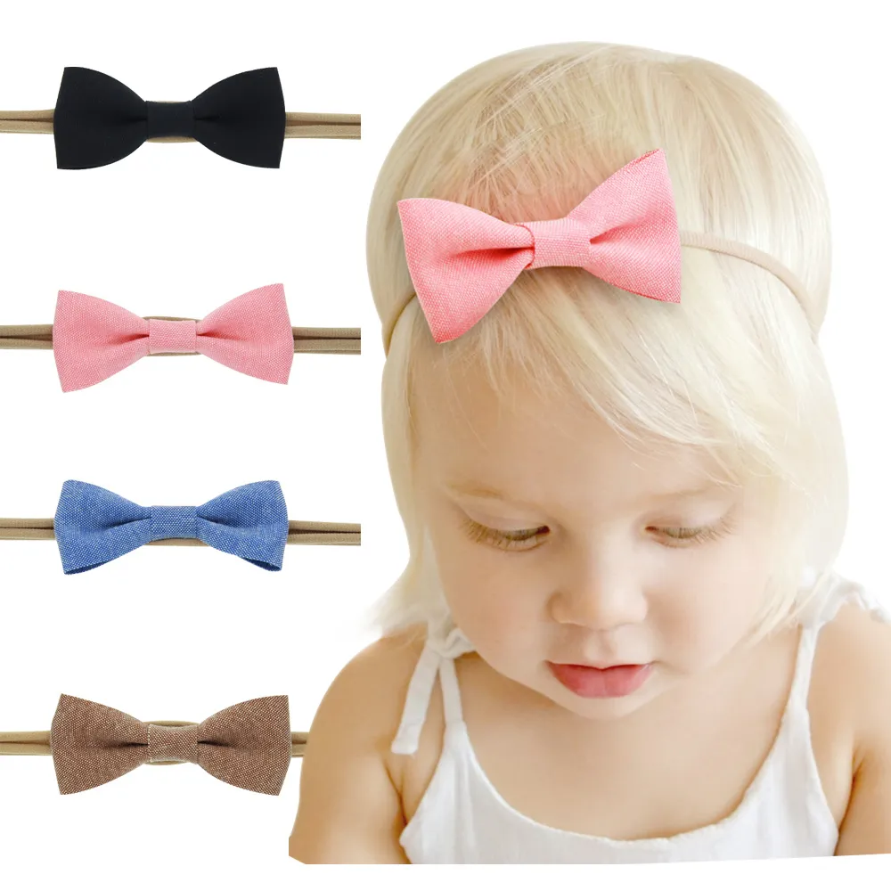 4PCS/Card 40pcs/lot Lovely Girls Hair Accessories Soft Baby Kids Turban Knot BOW tie solid Headband bows Elastic Headwear Hairband