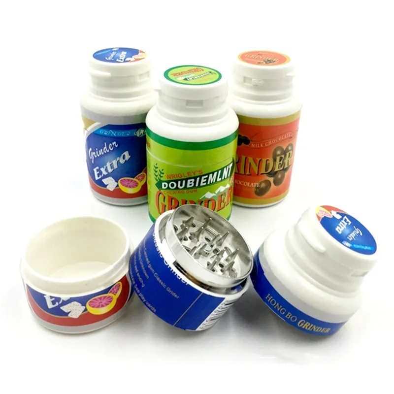 creative grinder for tobacco 45mm three-layer chewing gum box shape zinc alloy cigarette grinders