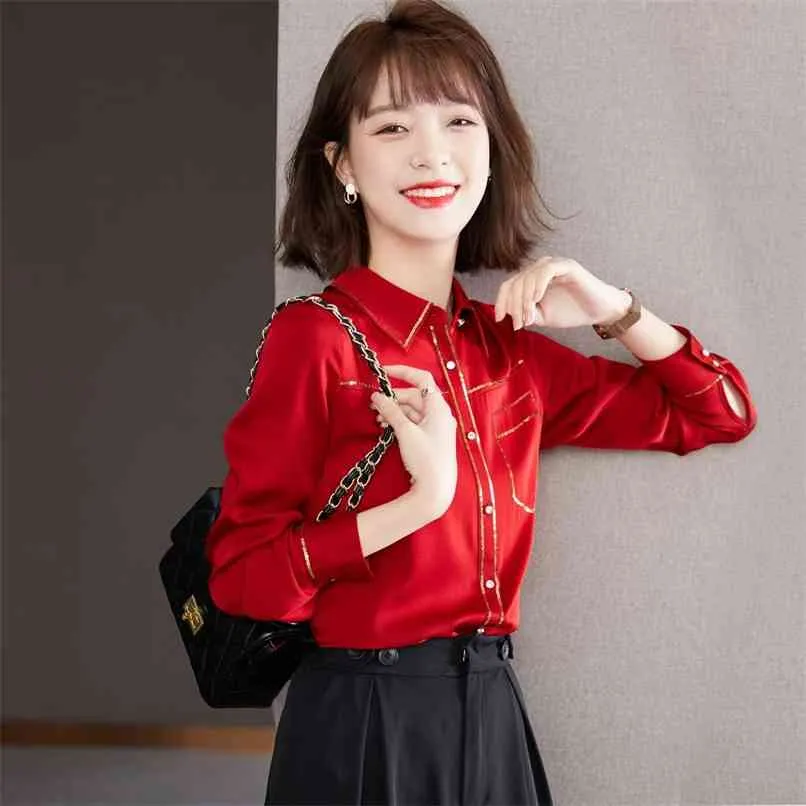 Moda blusa primavera escritório mulheres chiffon manga longa top venda casual 210520