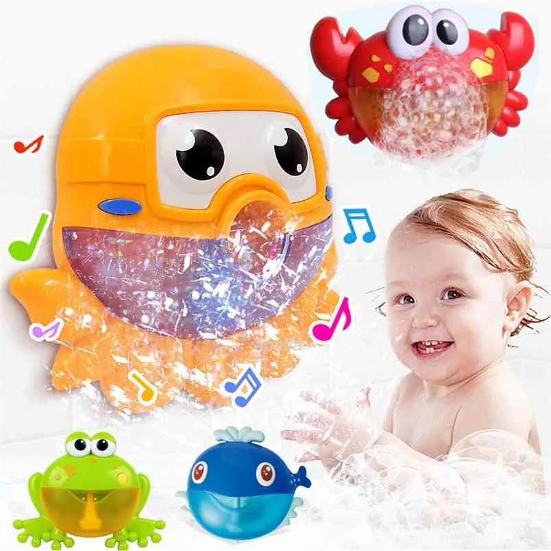 Baby Bath Toys Bubble Machine Crabs Frog Music Kids tub Soap Automatic Maker room for Children 210712