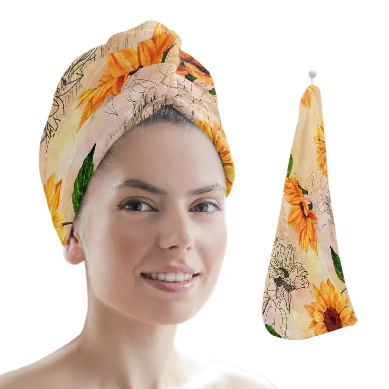 Towel Sunflower Flower Cluster Retro Style Women Hair Towels Bathroom Microfiber Quick Dry Shower Cap For Home