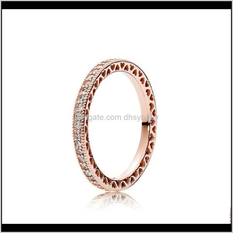 rose gold plated & 925 sterling silver ring hearts of european pandora style jewelry charm ring gift ps0844