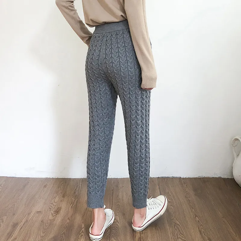 Ol casual lente vrouwen broek herfst winter dikke warme hoge taille trekkoord elastische twist harem potlood broek 210421