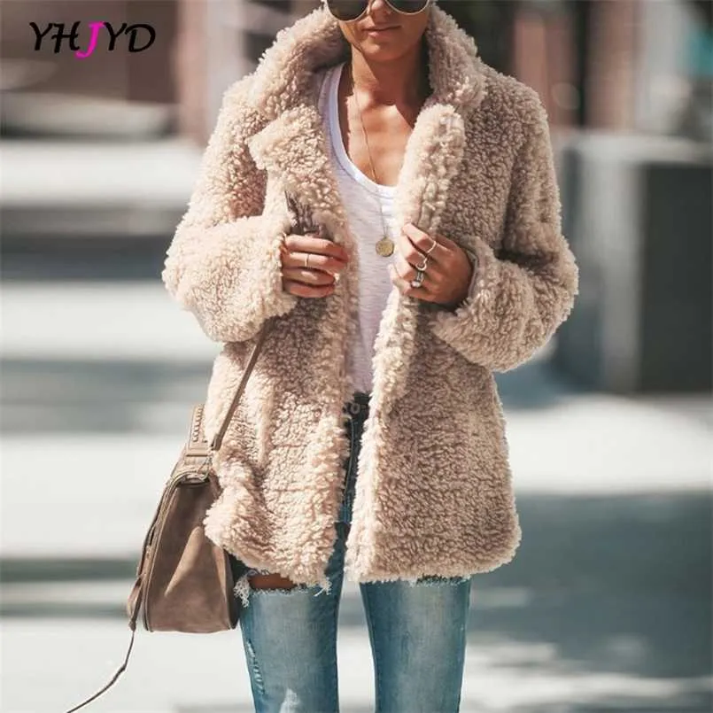 Kvinnor Faux Fur Coat Warm Soft Fur Outwear Plus Size Plush Overcoat Kvinnors Jacka Tillfälligt Solid Vinter Streetwear 211110
