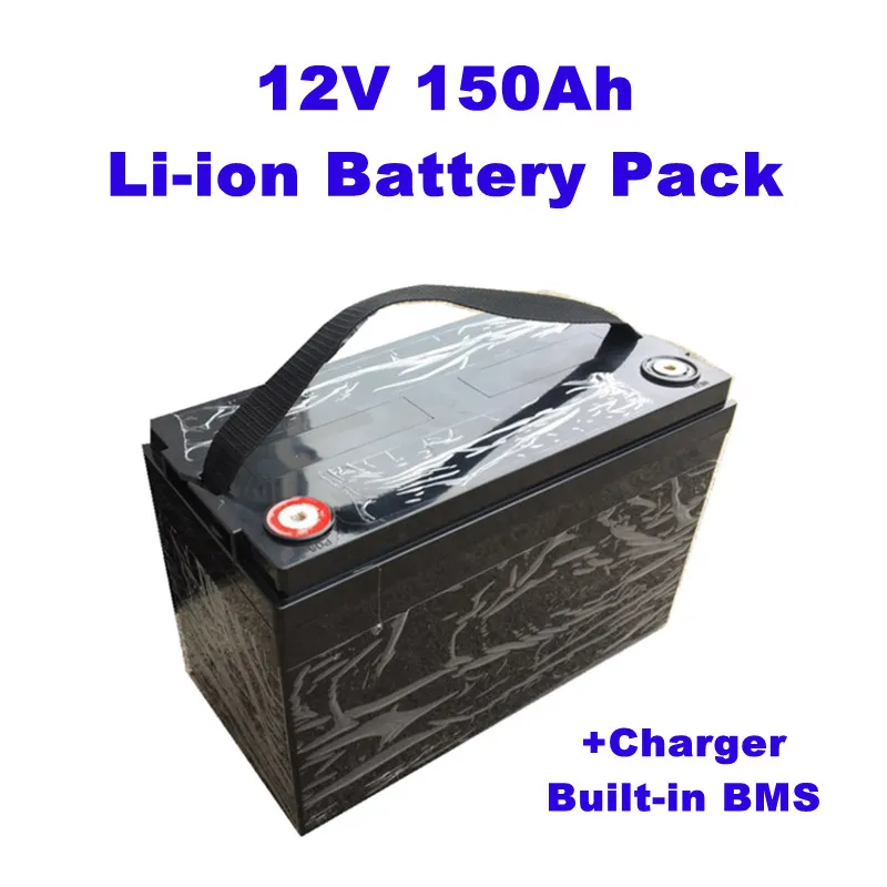 Batteria ricaricabile agli ioni di litio GTK 12V 150Ah con display a LED 4S BMS per accumulo di energia solare Lampione solare per barca da pesca