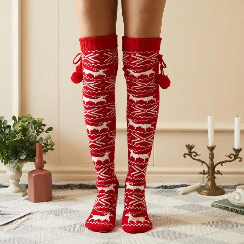 Спортивные носки Рождественские Женщины Девушки с толстыми вязаными чулками дамы зимние хлопковые вязание длинные бедра высоко по колену